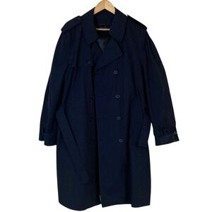 Military Men's All Weather Navy Trench Coat Removable Liner Size 42R Waist Belt‎